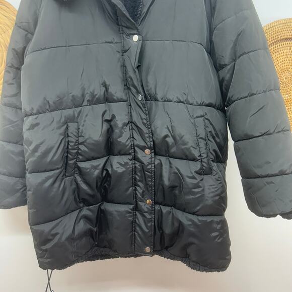 SEB by Sebby Black Fleece Puffer Reversible Long Winter Coat Hooded XL - Picture 4 of 7